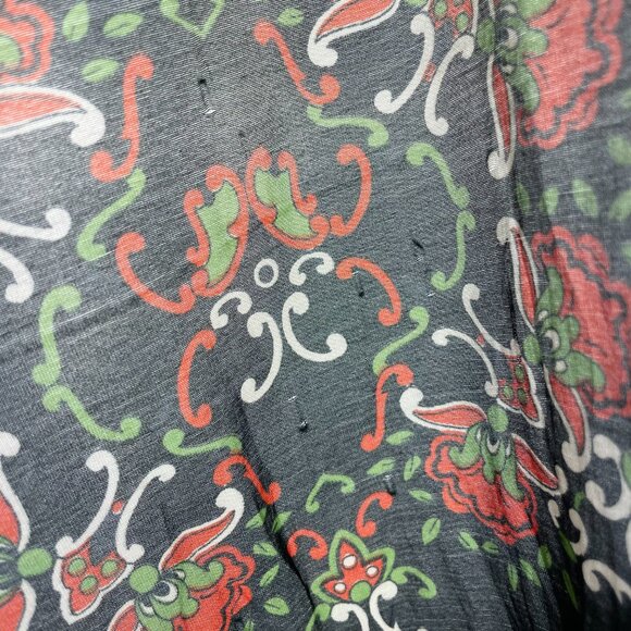 Vintage Scarf Floral Long Retro Eclectic Artsy Colorful Black Orange Blue Green - Picture 12 of 13